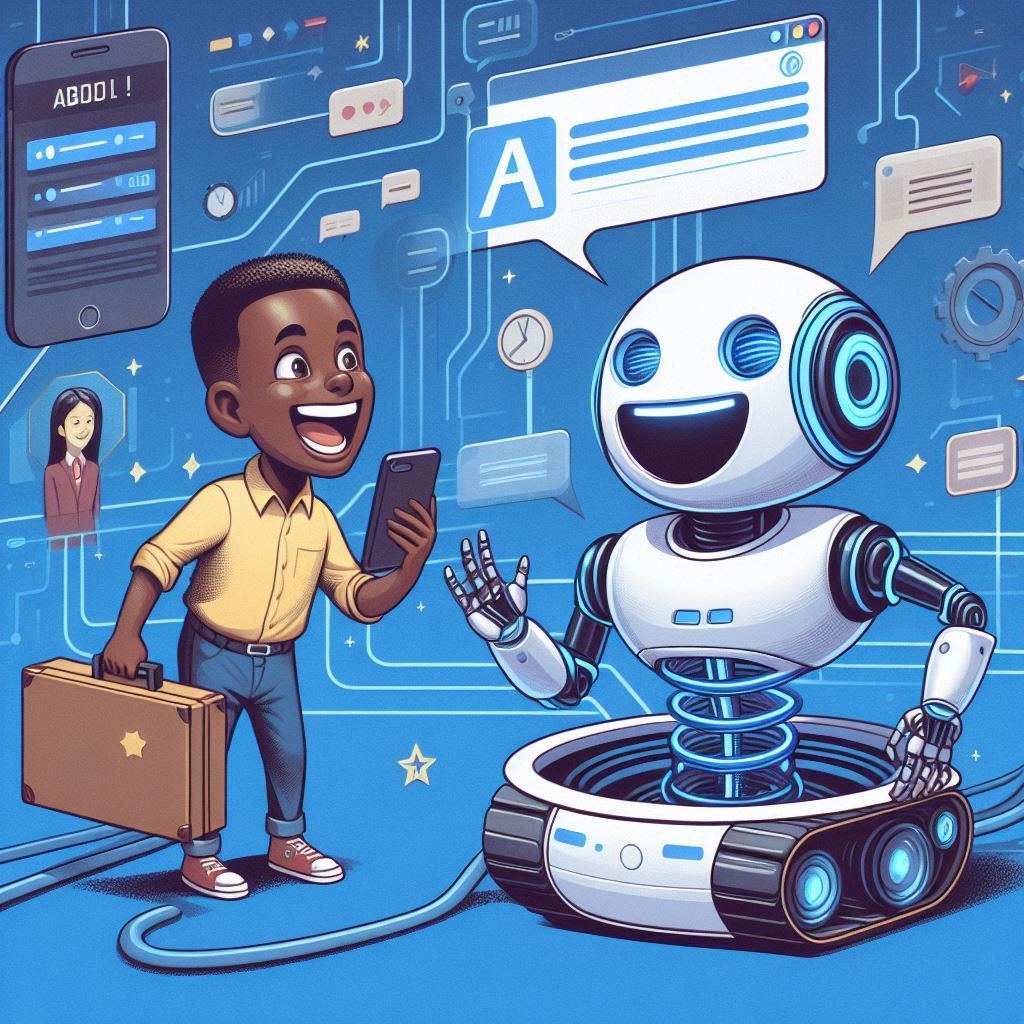 A cheerful chatbot engaging with a user through a digital conversation interface.
